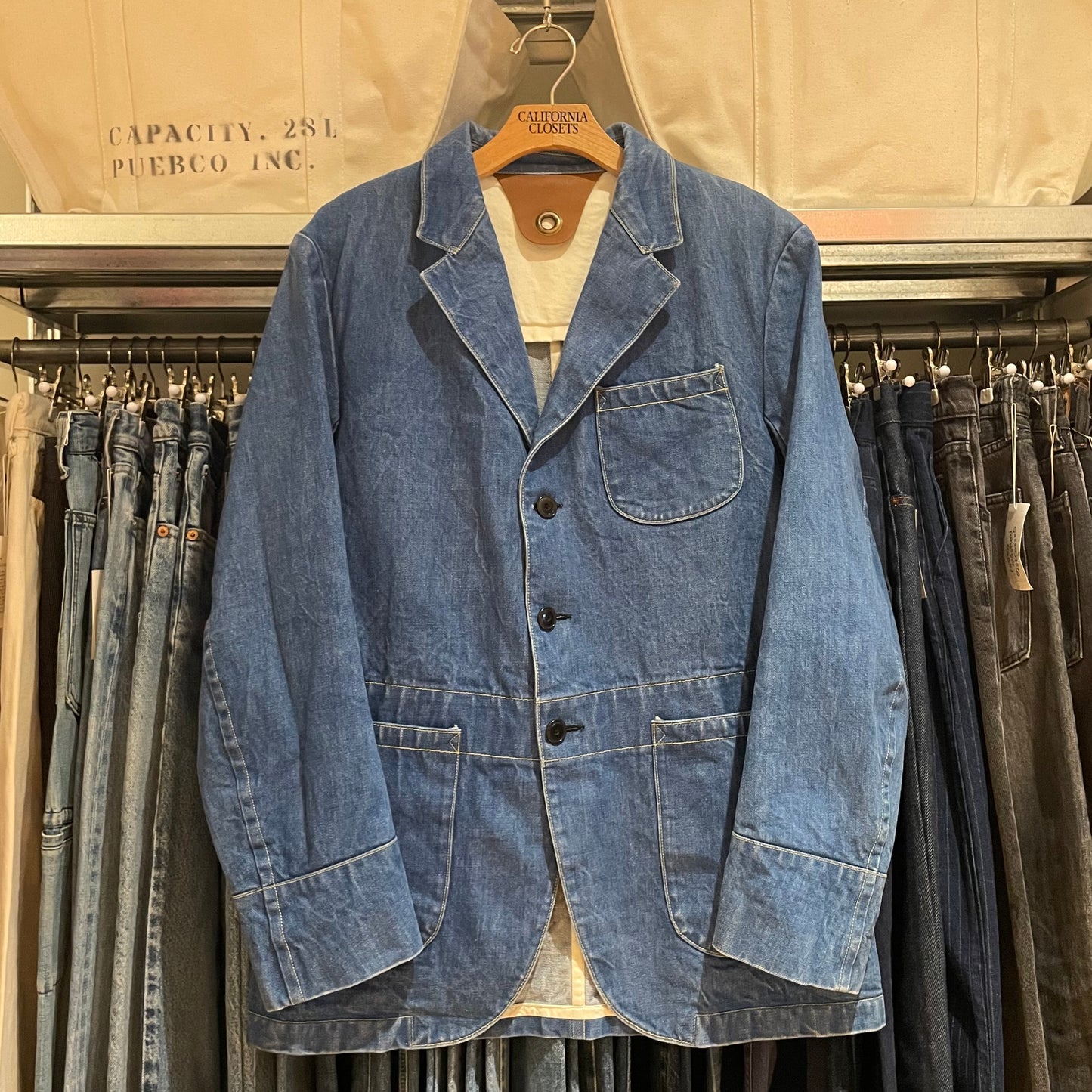 Vintage Tailored Denim Blazer Washed Blue