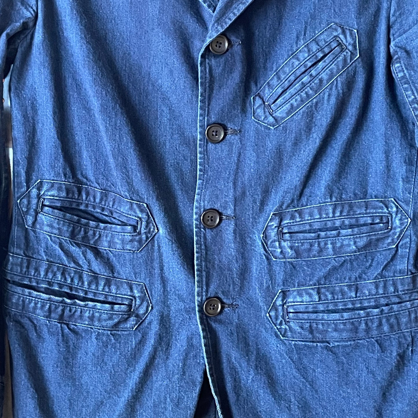 Indigo Faded Denim Workwear Blazer