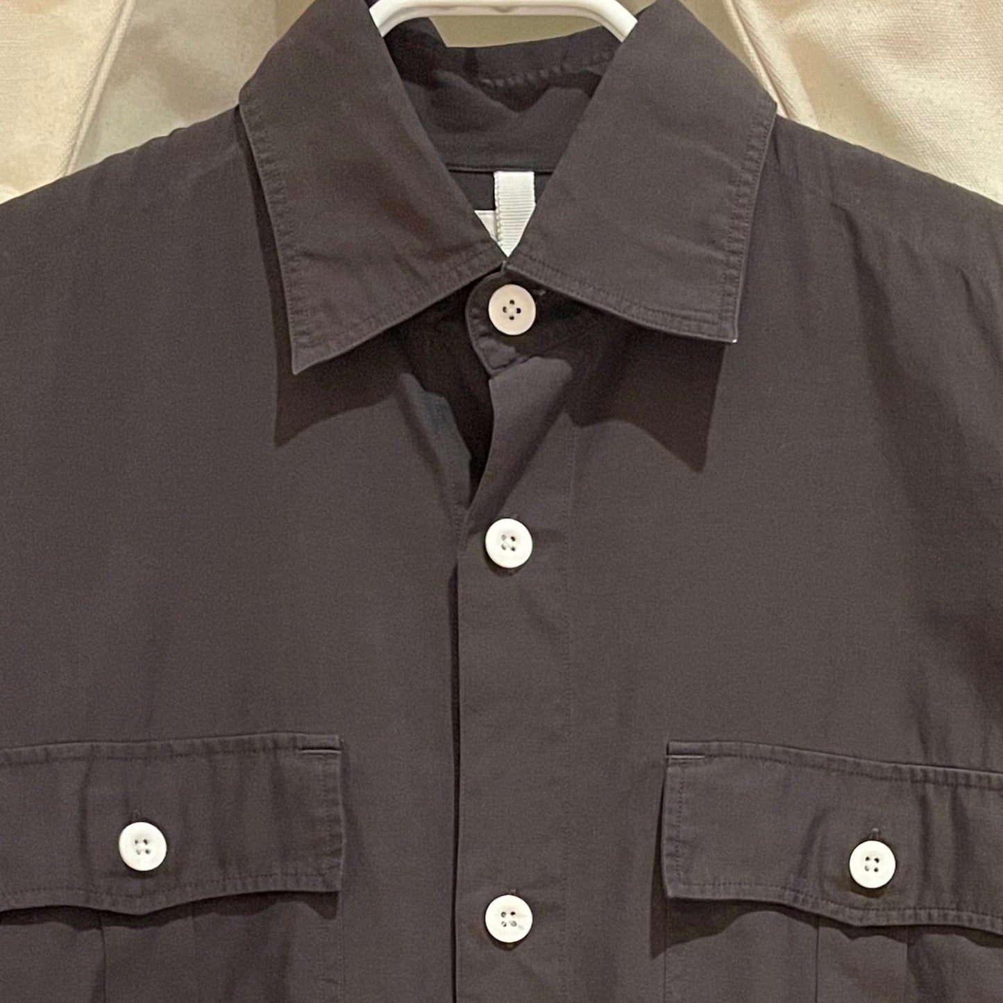 Black Button-Flap Work Shirt Canolini Superfine Cotton