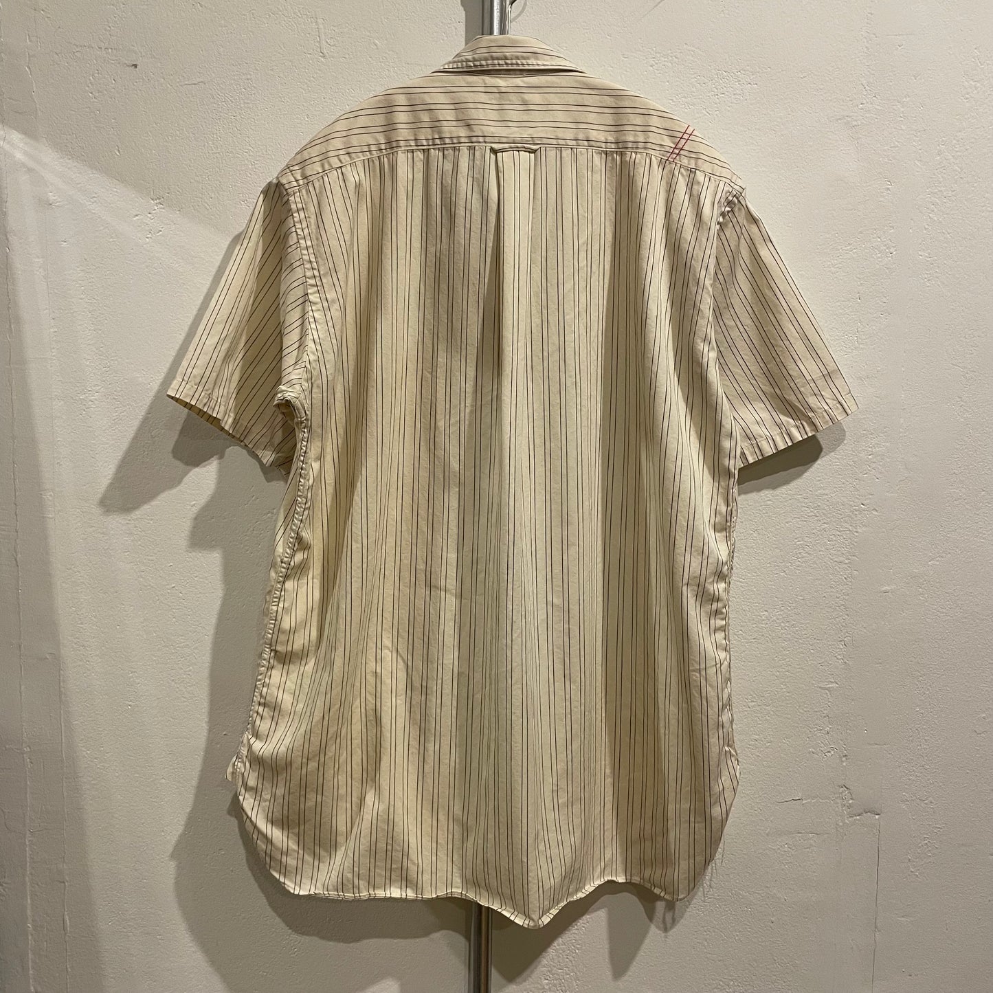 Beige Stripe Short Sleeve Button Up Shirt