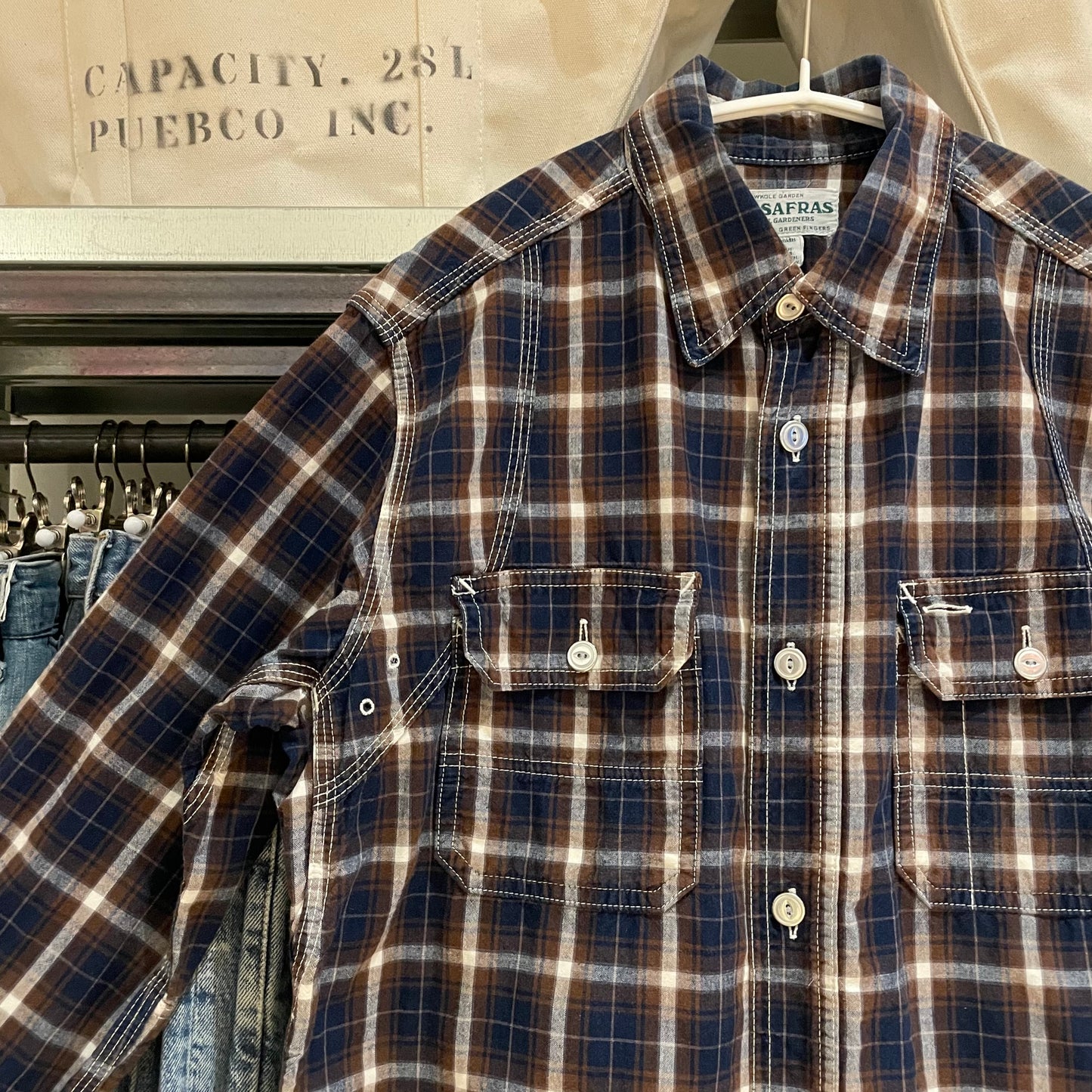 Brown/Navy Plaid Long Sleeve Work Shirt