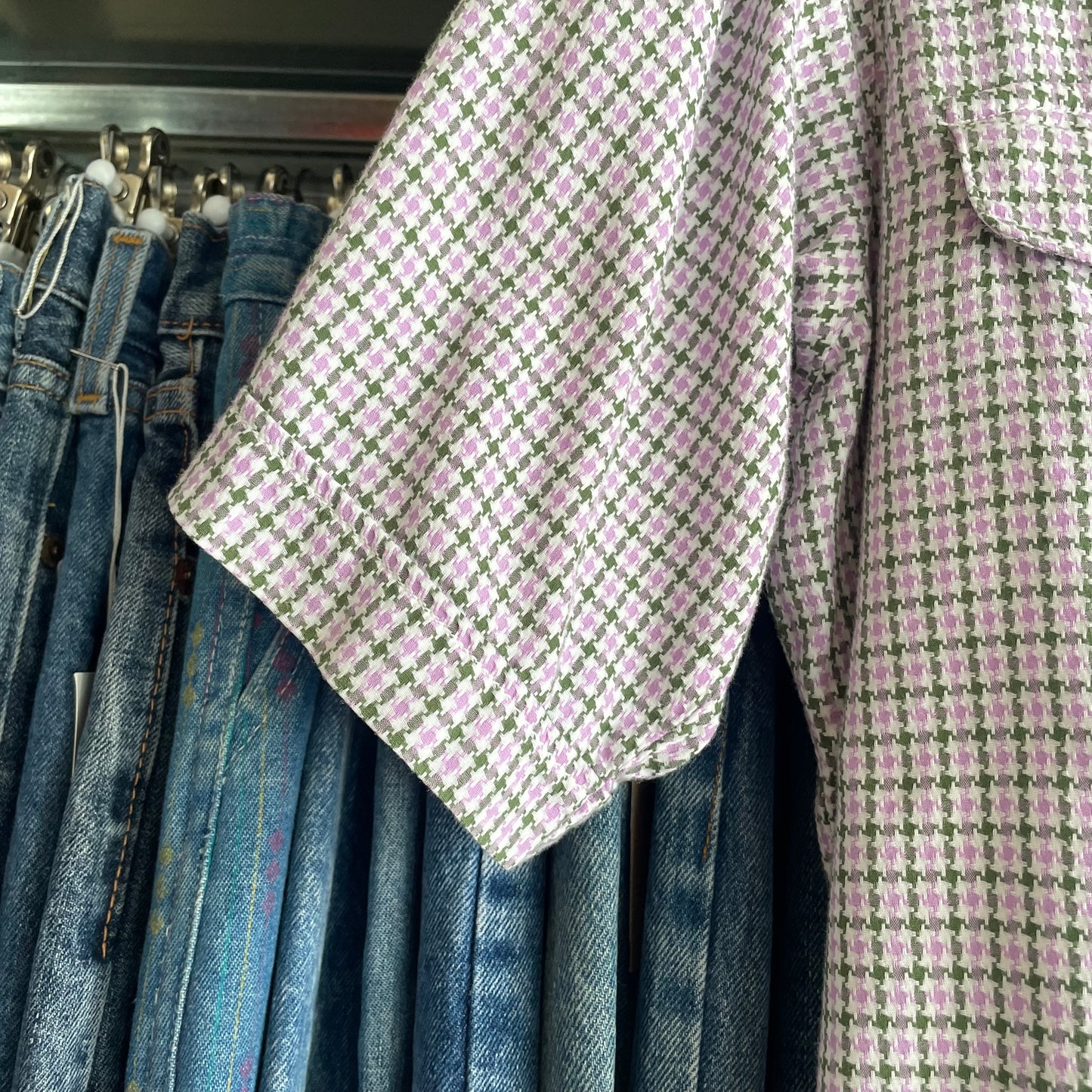 Western Shirt Short Sleeve Pink Green