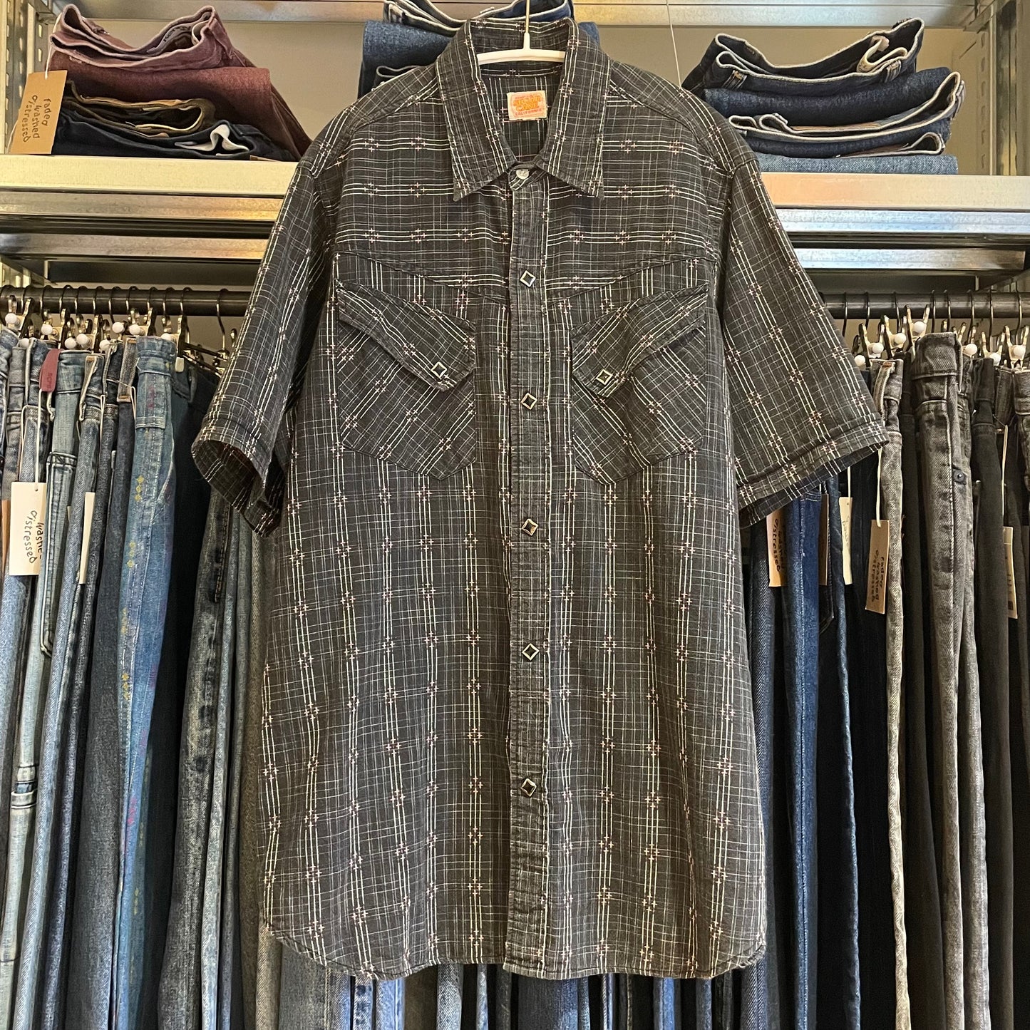 Plaid Western Shirt Black Short Sleeve