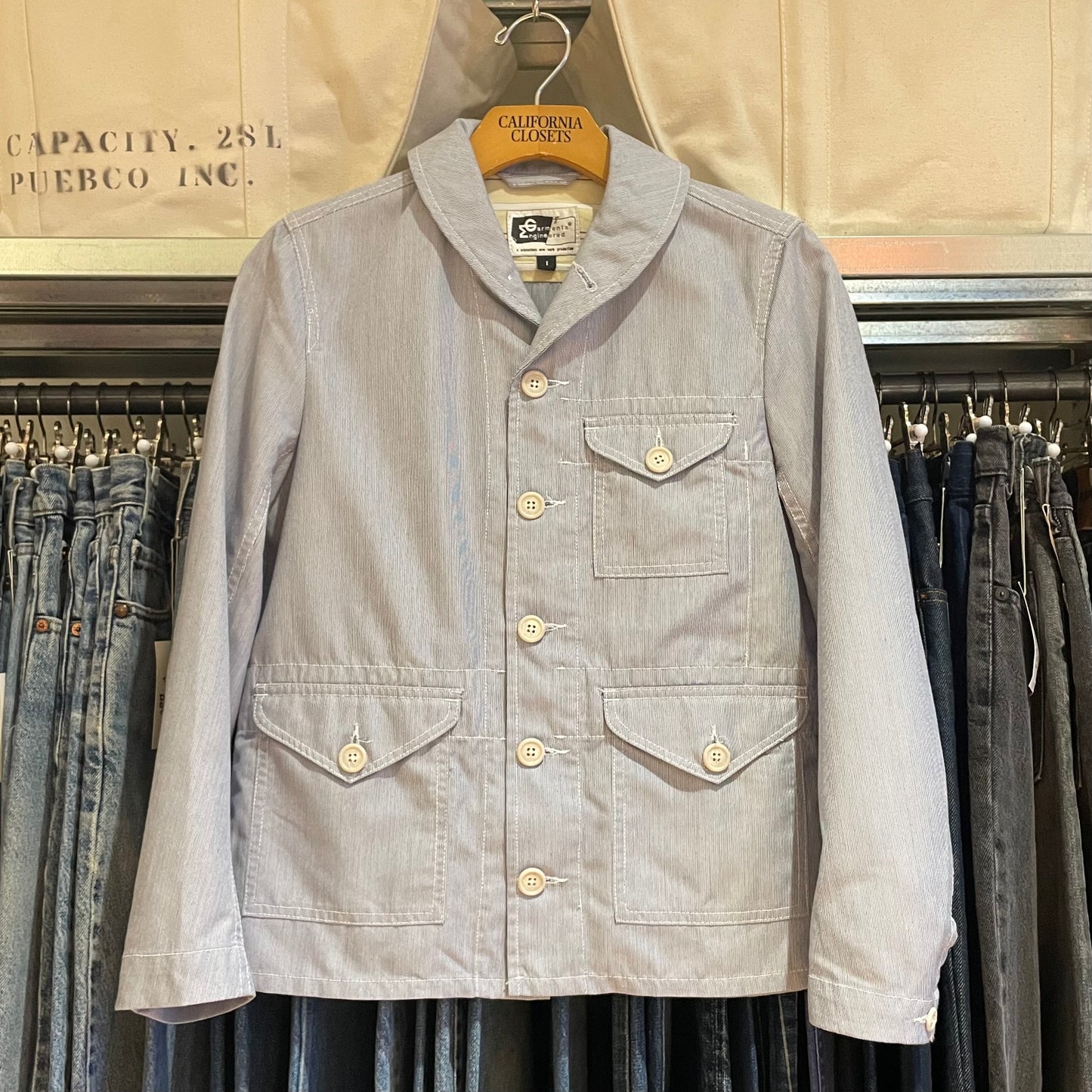 Striped Cotton Button Jacket Blue