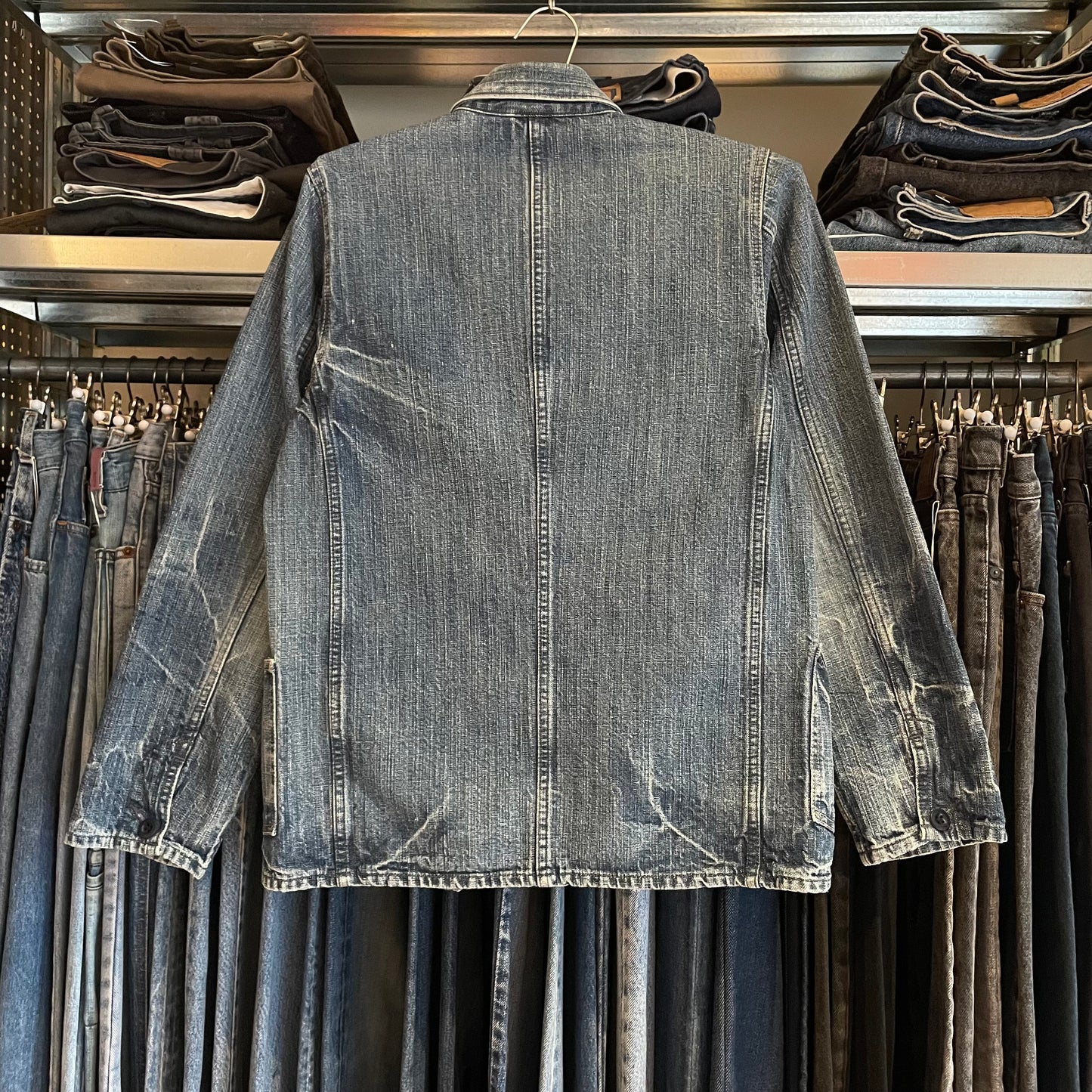 Work Jacket Denim Faded Washed Distressed