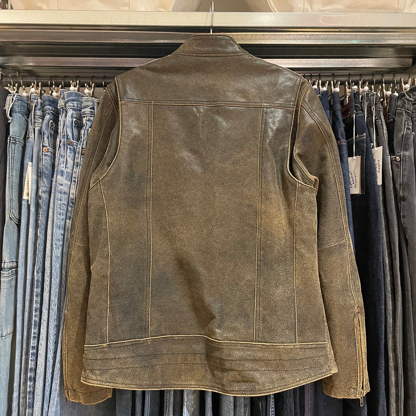Distressed Leather Jacket Brown