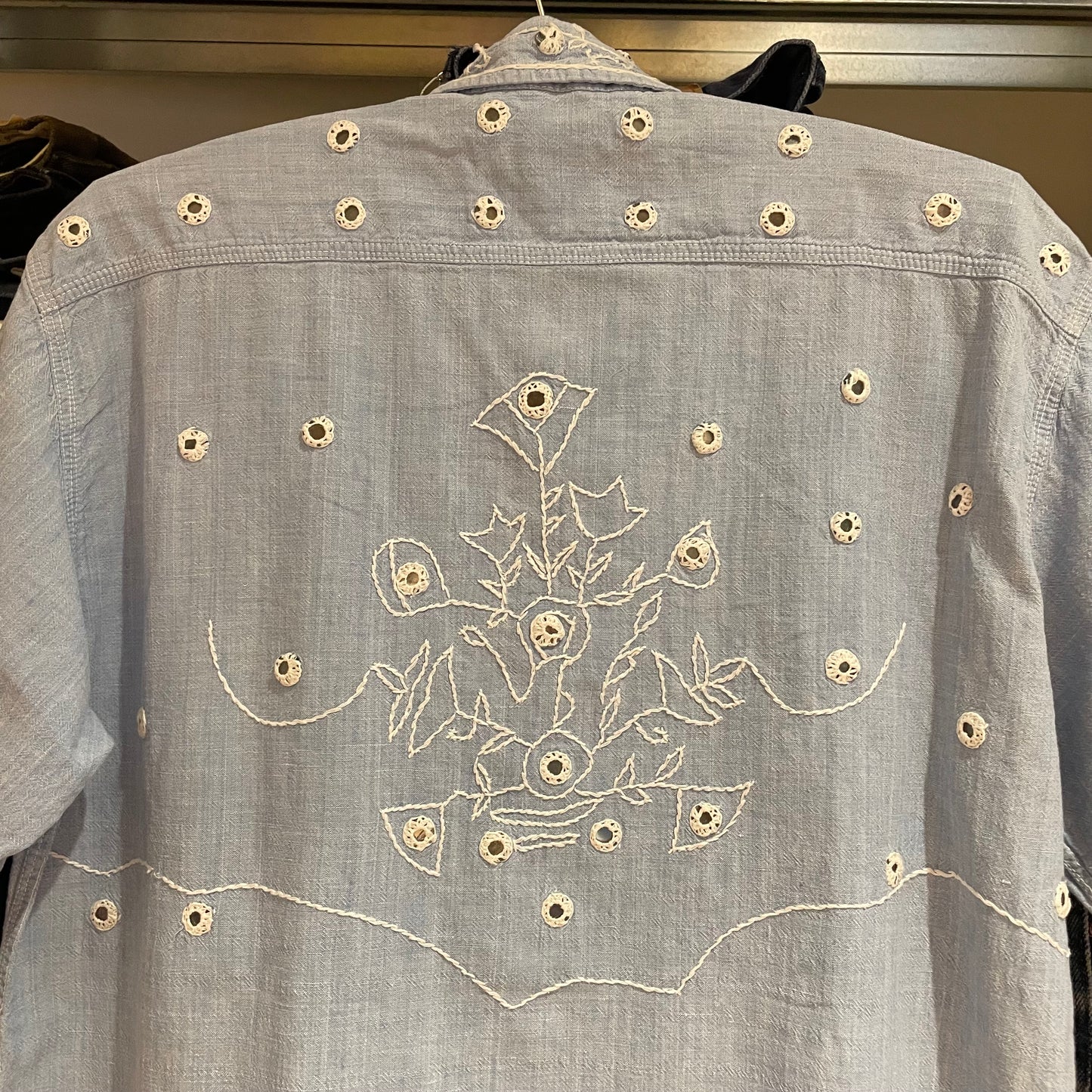 Light Blue Studded Denim Short Sleeve Shirt