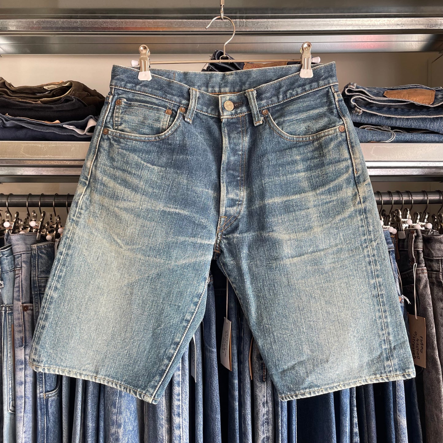 Faded Washed Denim Shorts