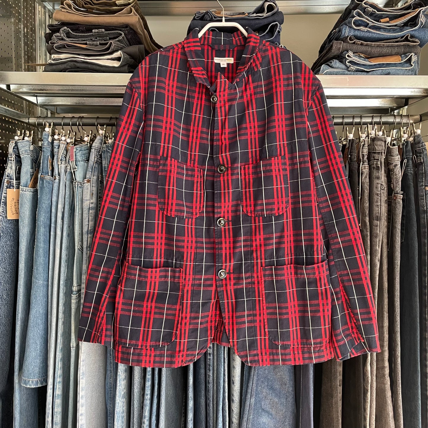 Plaid Coverall Jacket Red Navy