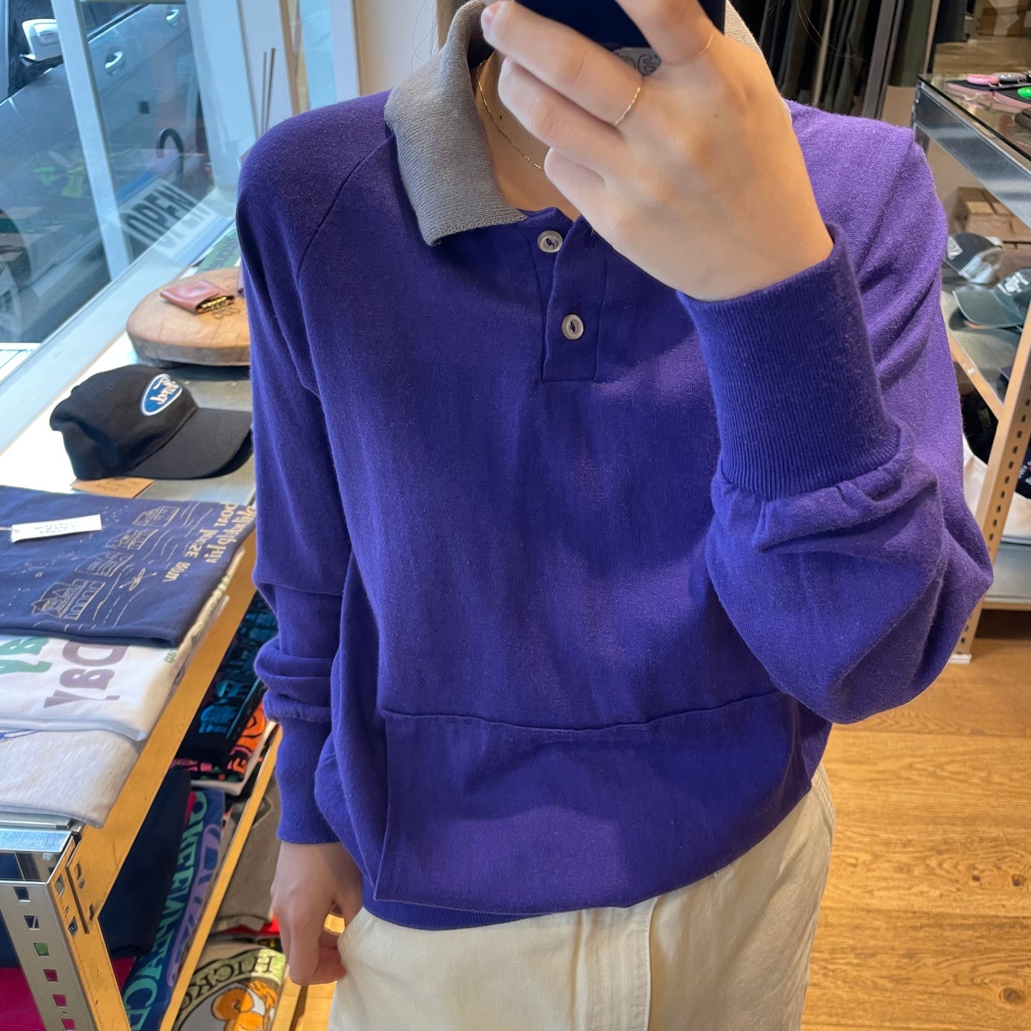 Raglan Long Sleeve Polo Shirt Purple