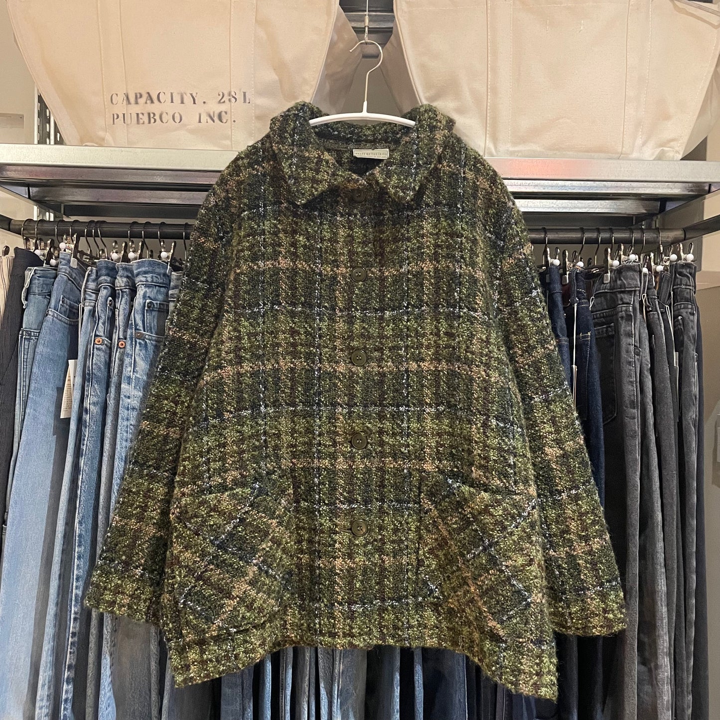 Plaid Wool Hand Knit Jacket Green