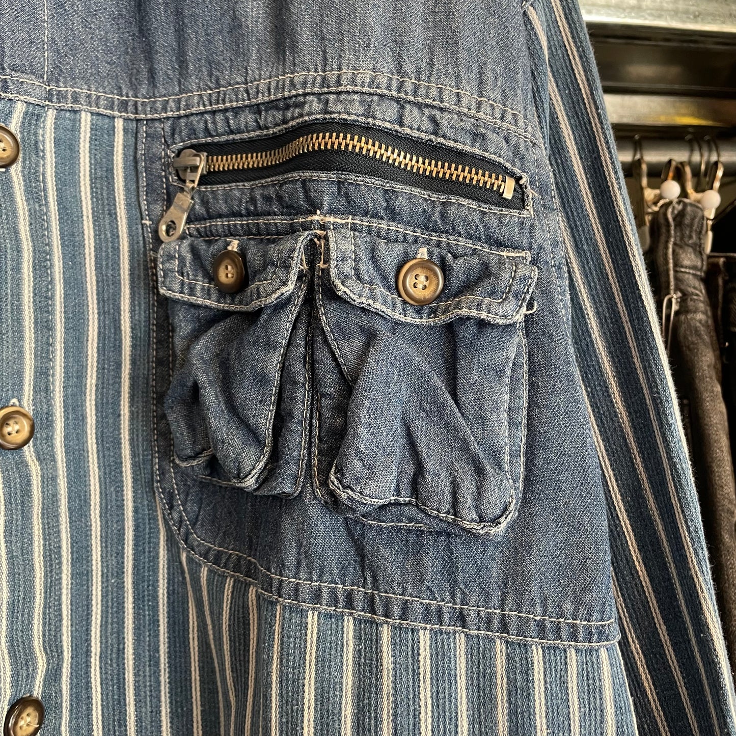 Striped Utility Shirt Blue Cotton