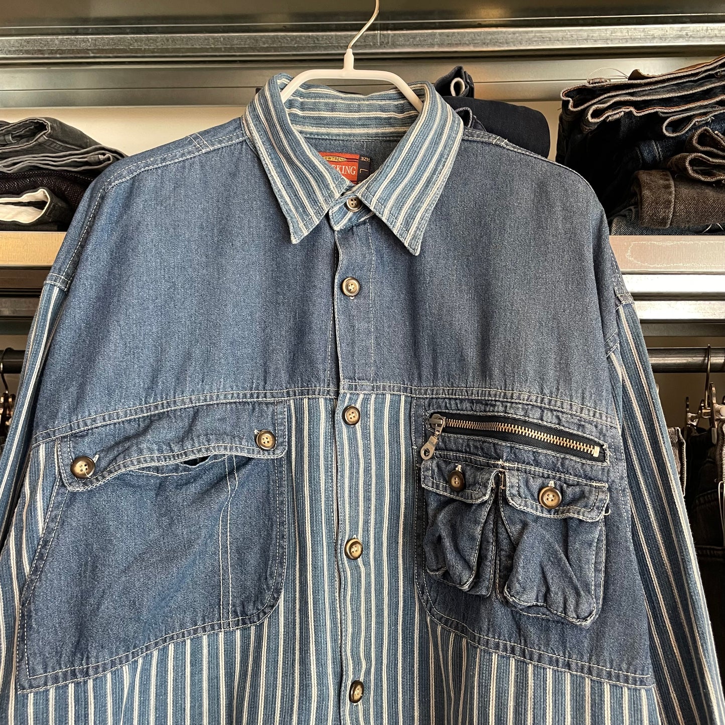 Striped Utility Shirt Blue Cotton