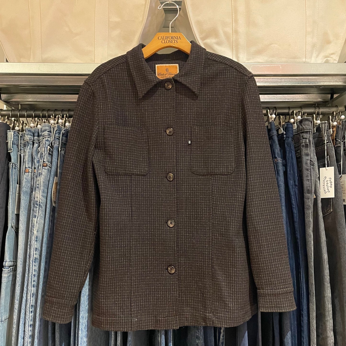 Checked Wool Jacket Brown Buttoned
