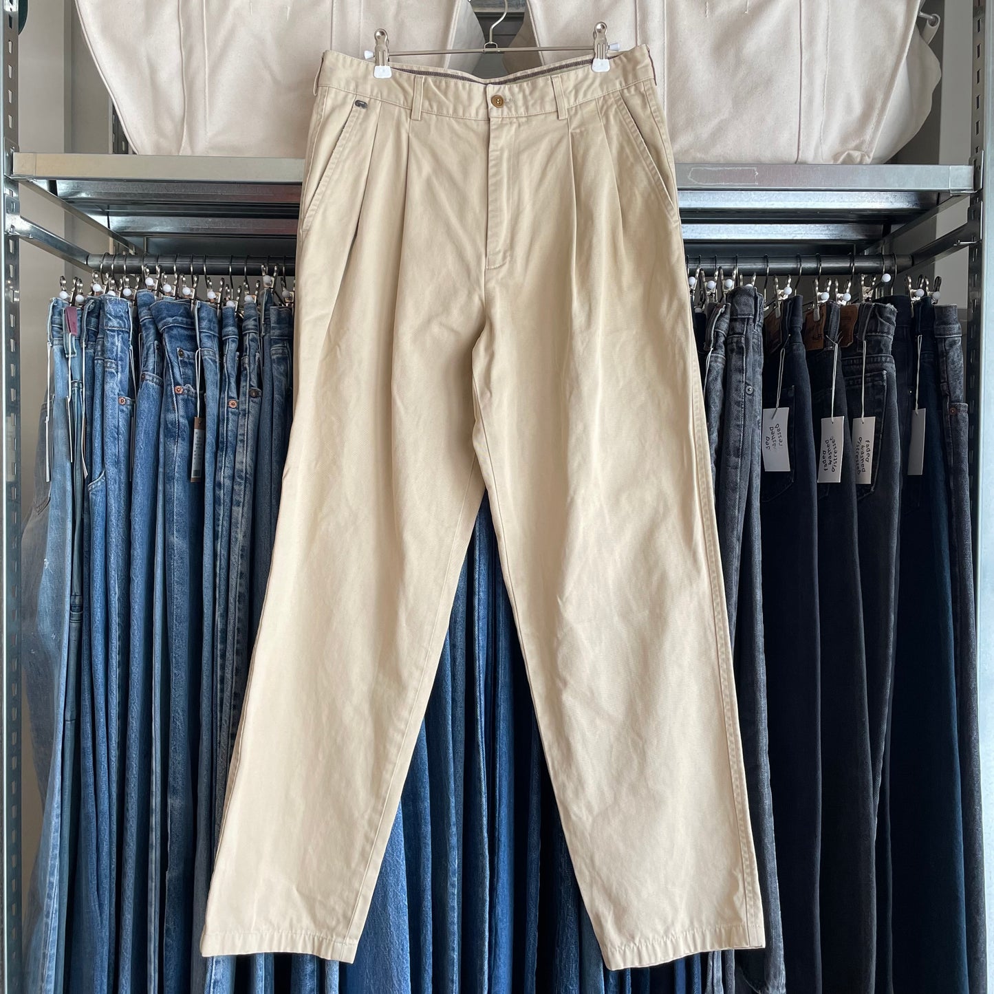 Two-Plested Cotton Trousers Beige