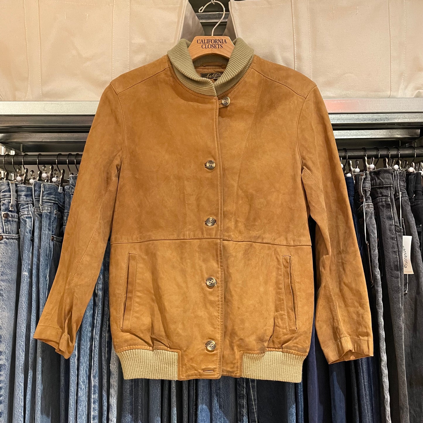 Rib Collar Leather Jacket Tan