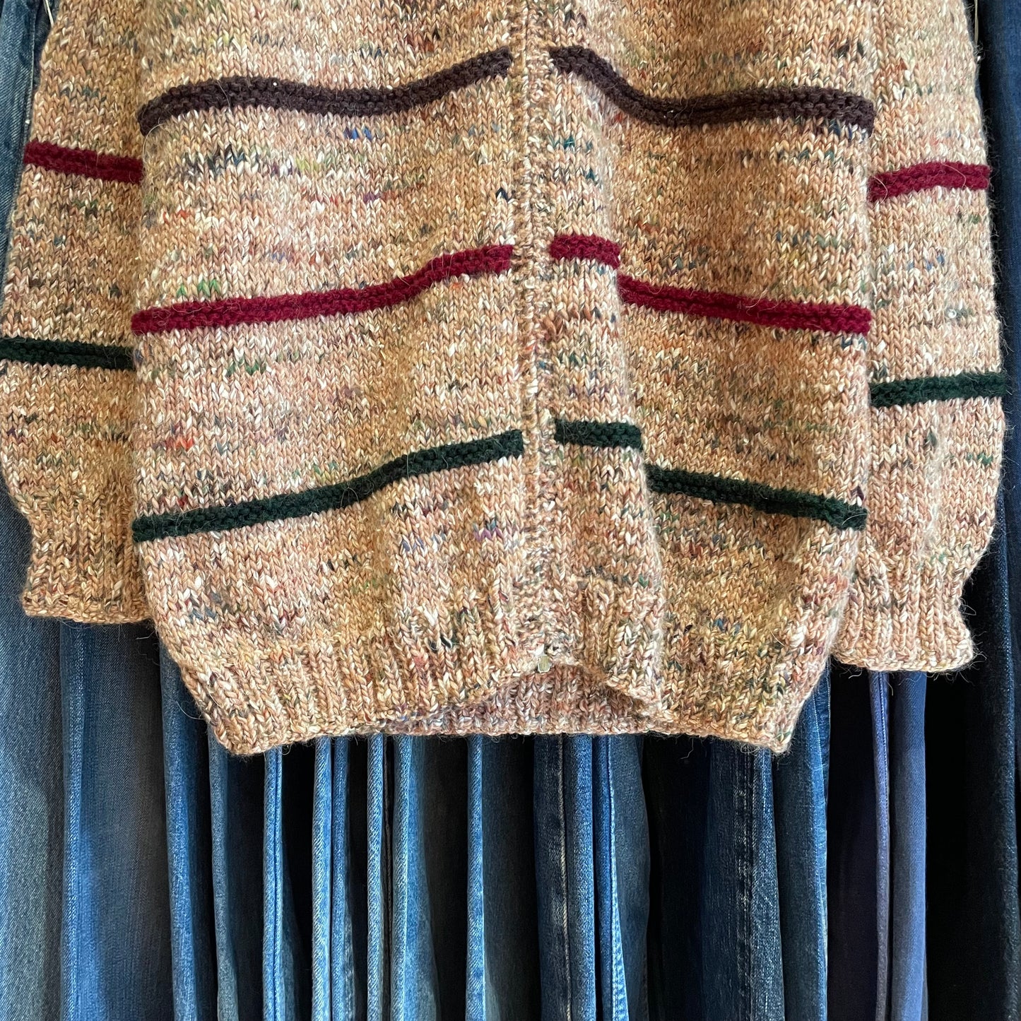 Striped Marled Knit Cardigan Beige