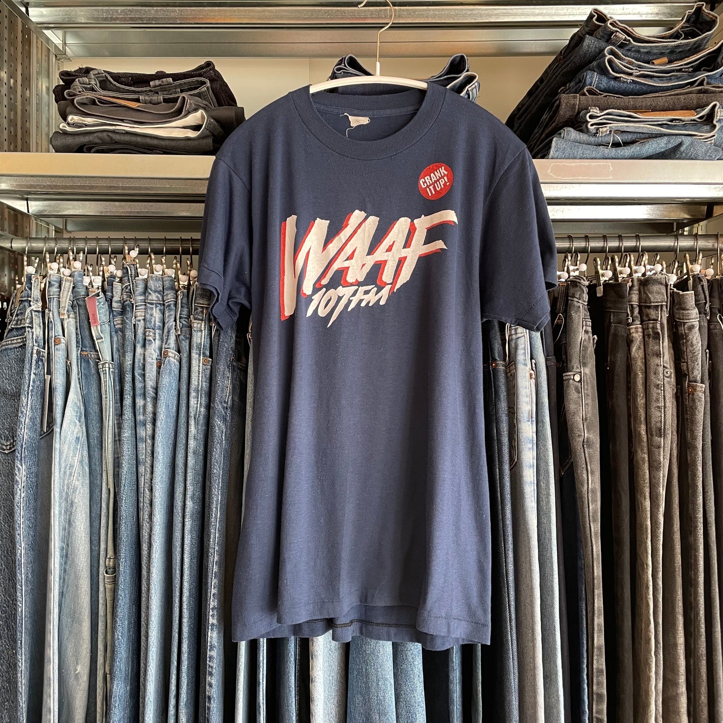 WAAF 107FM Crank IT Up T-Shirt Blue Cotton