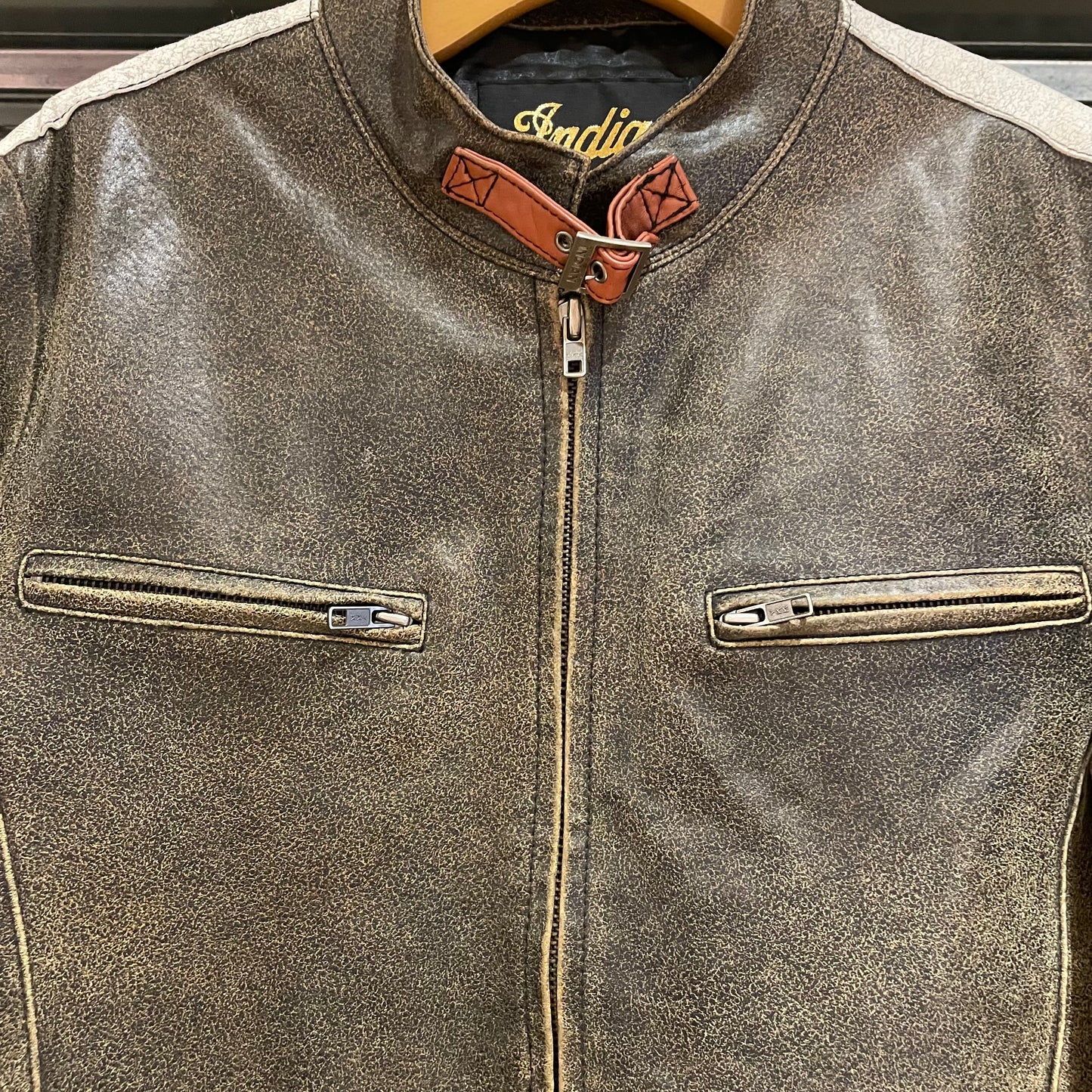 Distressed Leather Jacket Brown