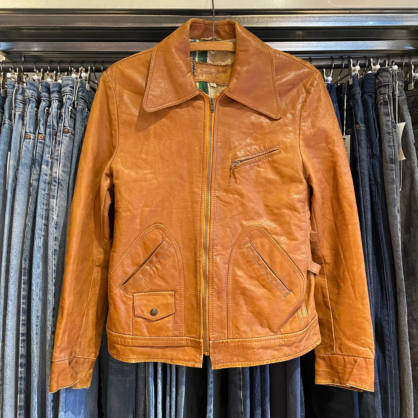 Brown Leather Jacket Wool-Lined Talon Zip