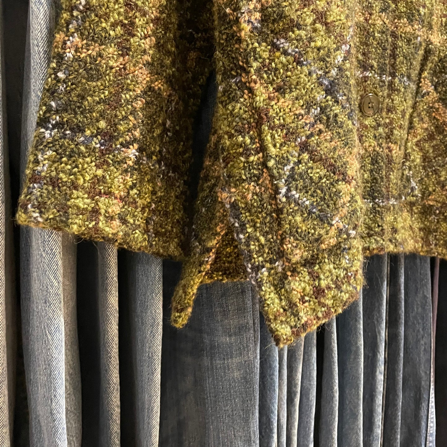 Plaid Wool Hand Knit Jacket Green