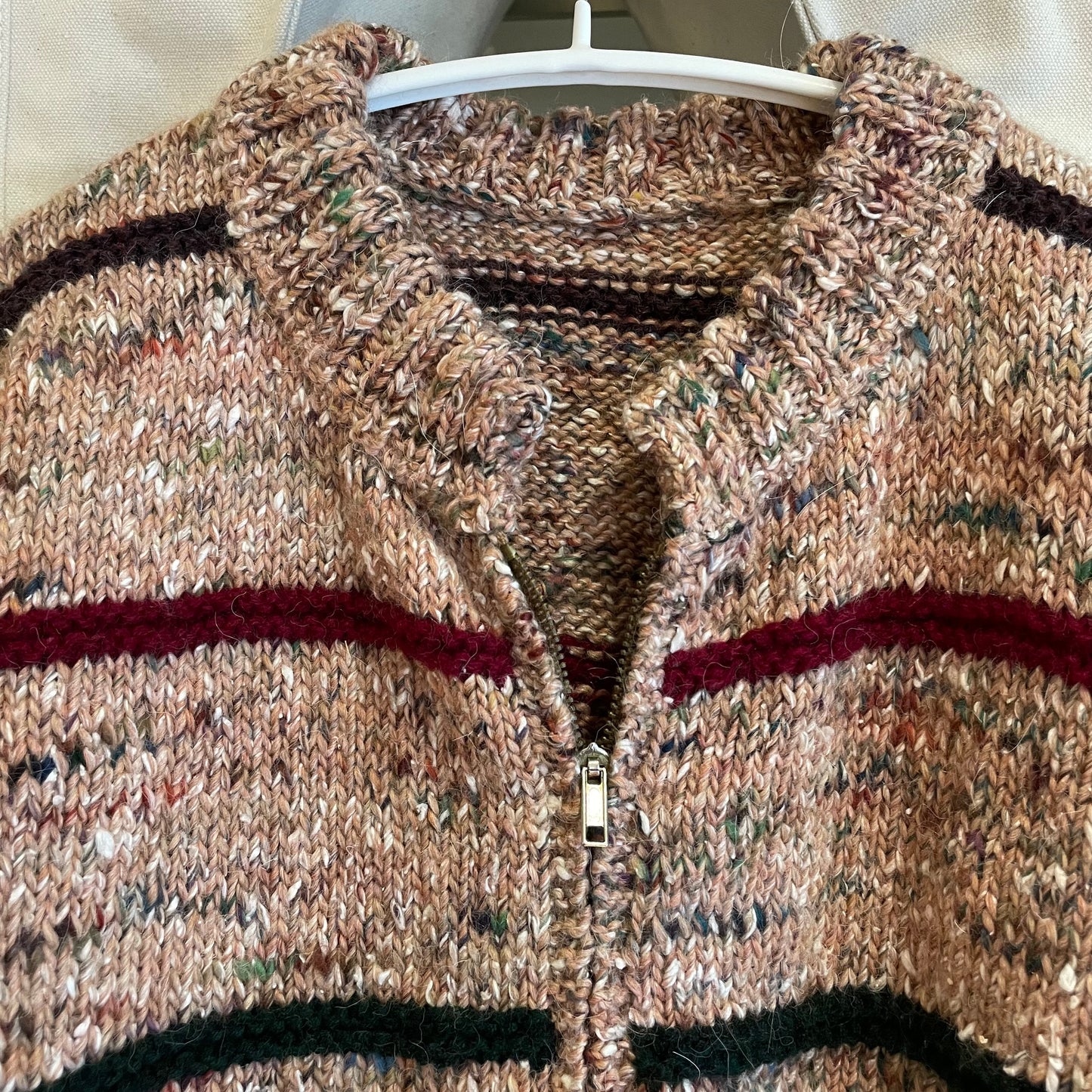 Striped Marled Knit Cardigan Beige