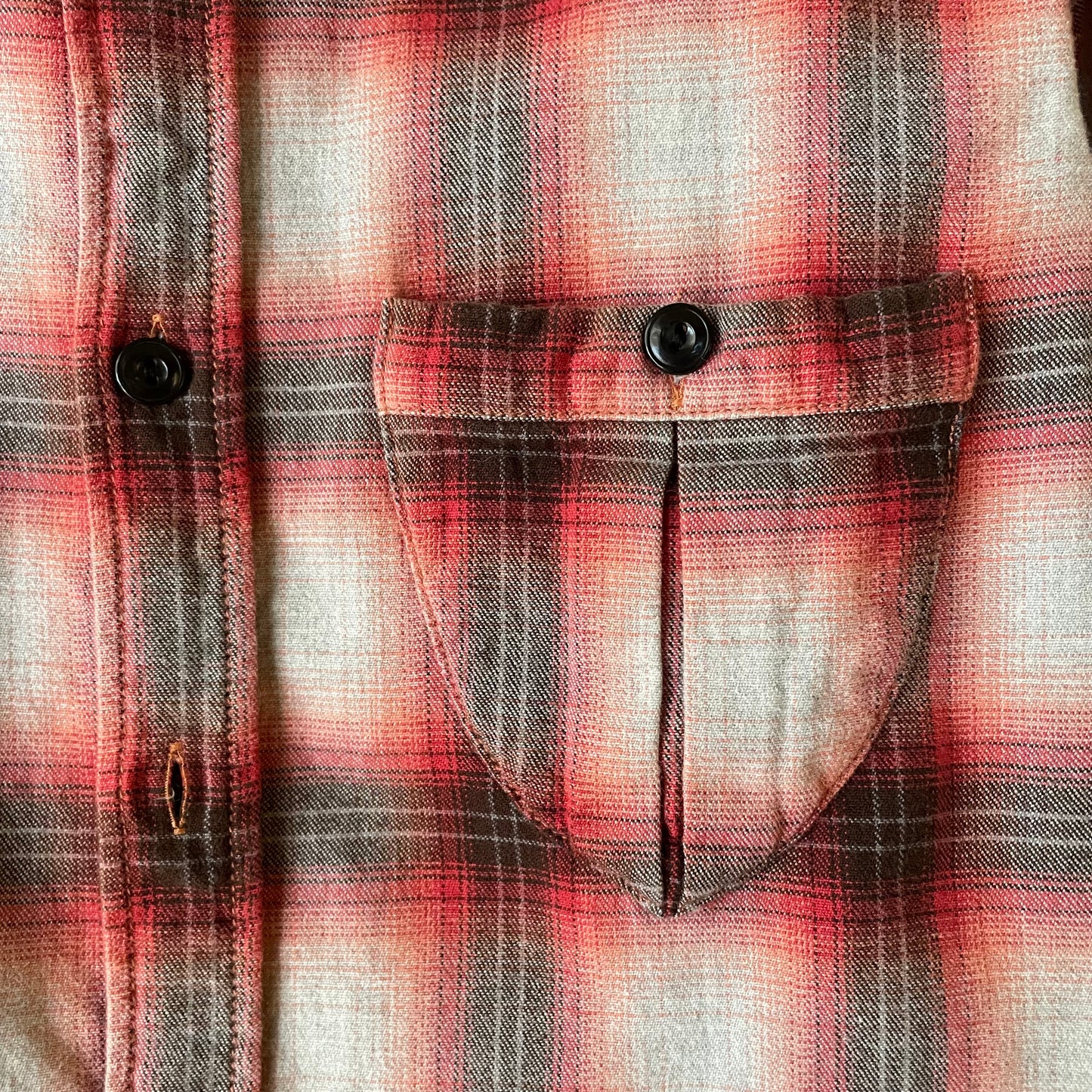 Faded Red-Grey Plaid Flannel Shirt
