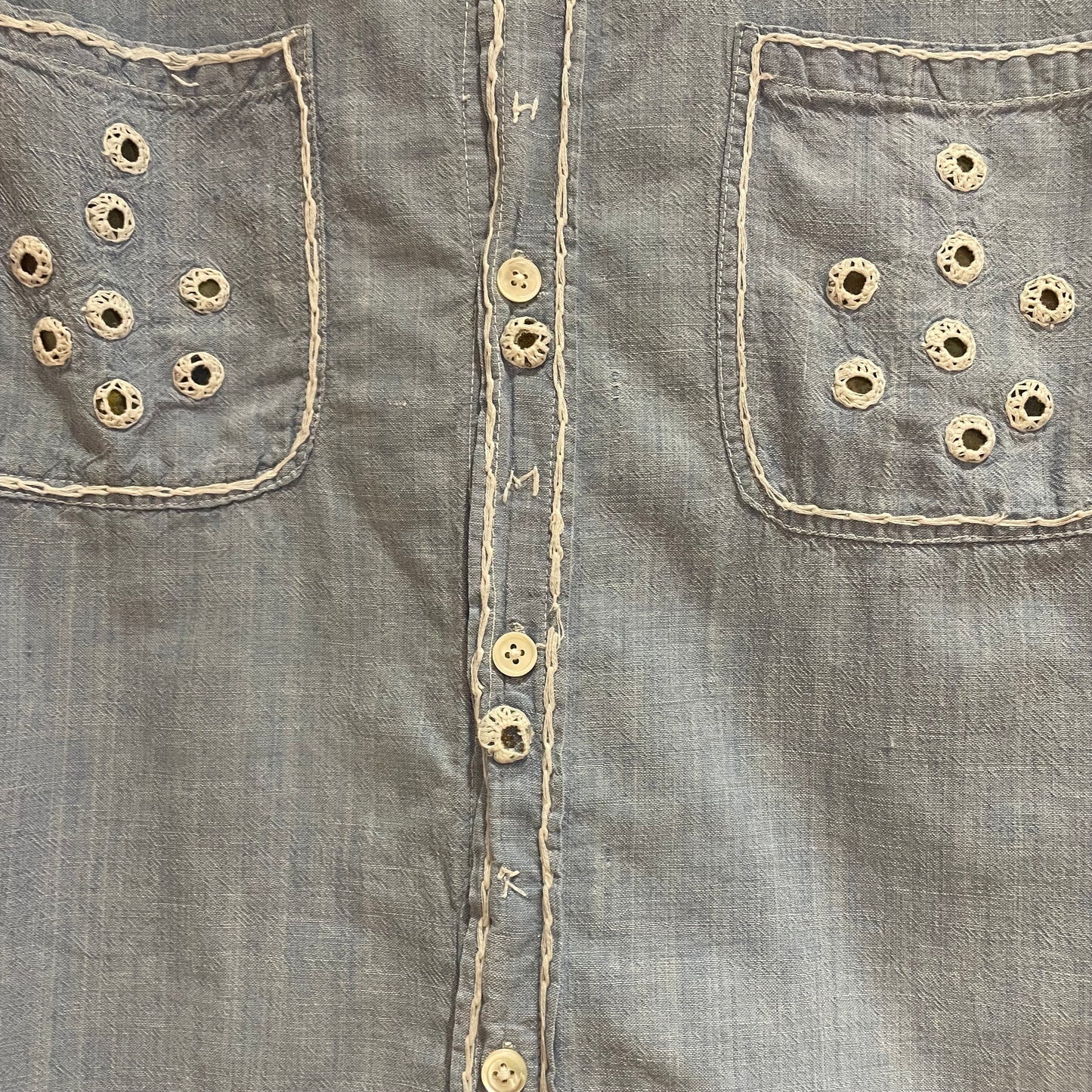 Light Blue Studded Denim Short Sleeve Shirt