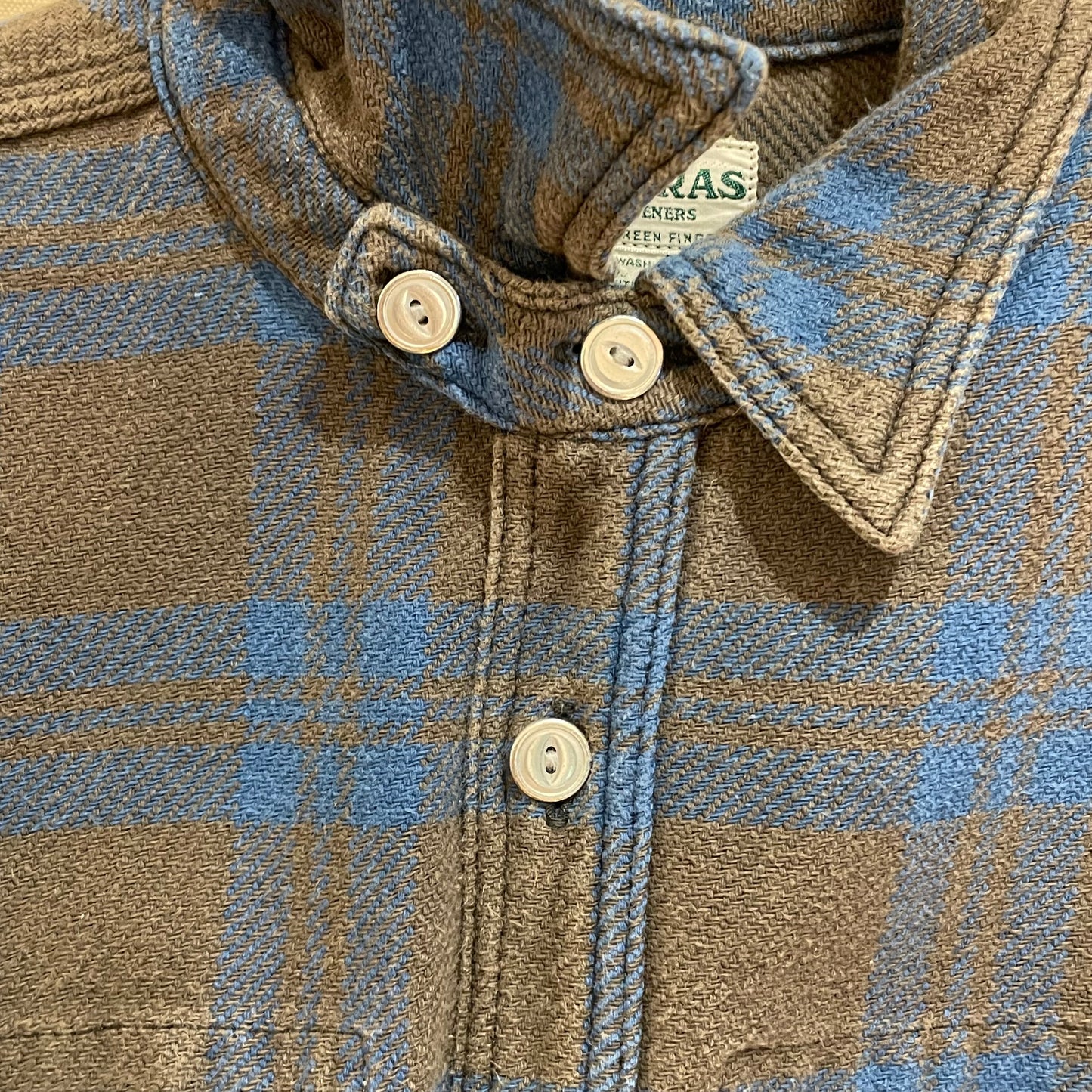 Blue Brown Plaid Flannel Work Shirt