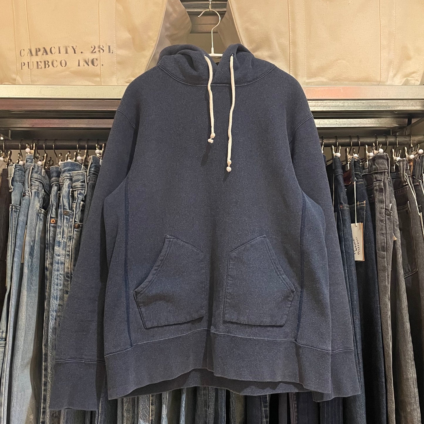 Navy Pullover Hoodie w/ Vintage Inspired Pocket