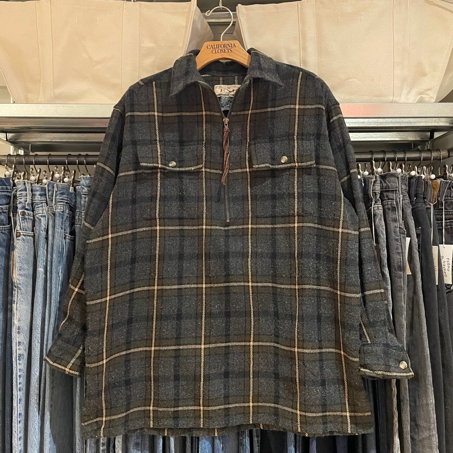 Plaid Quarter Zip Shirt Dark Brown