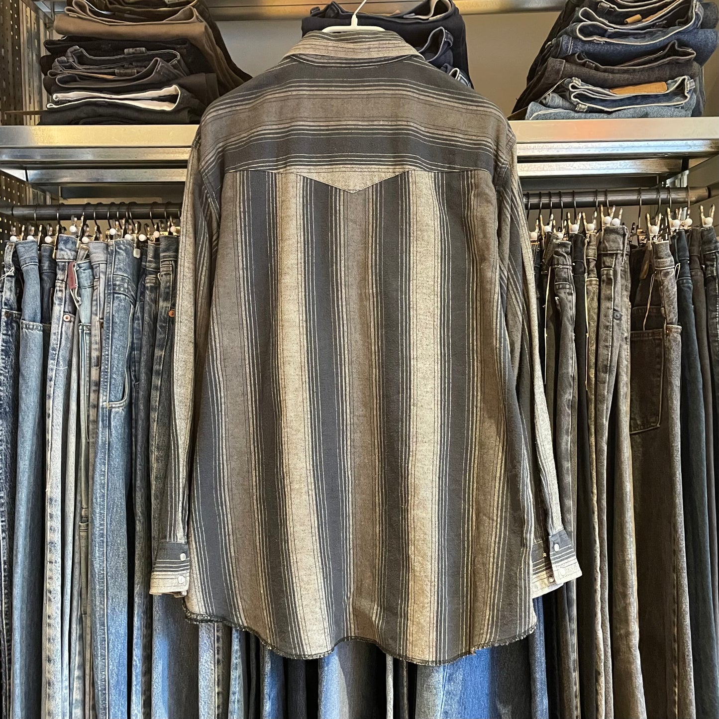 Gray Blue Striped Western Shirt