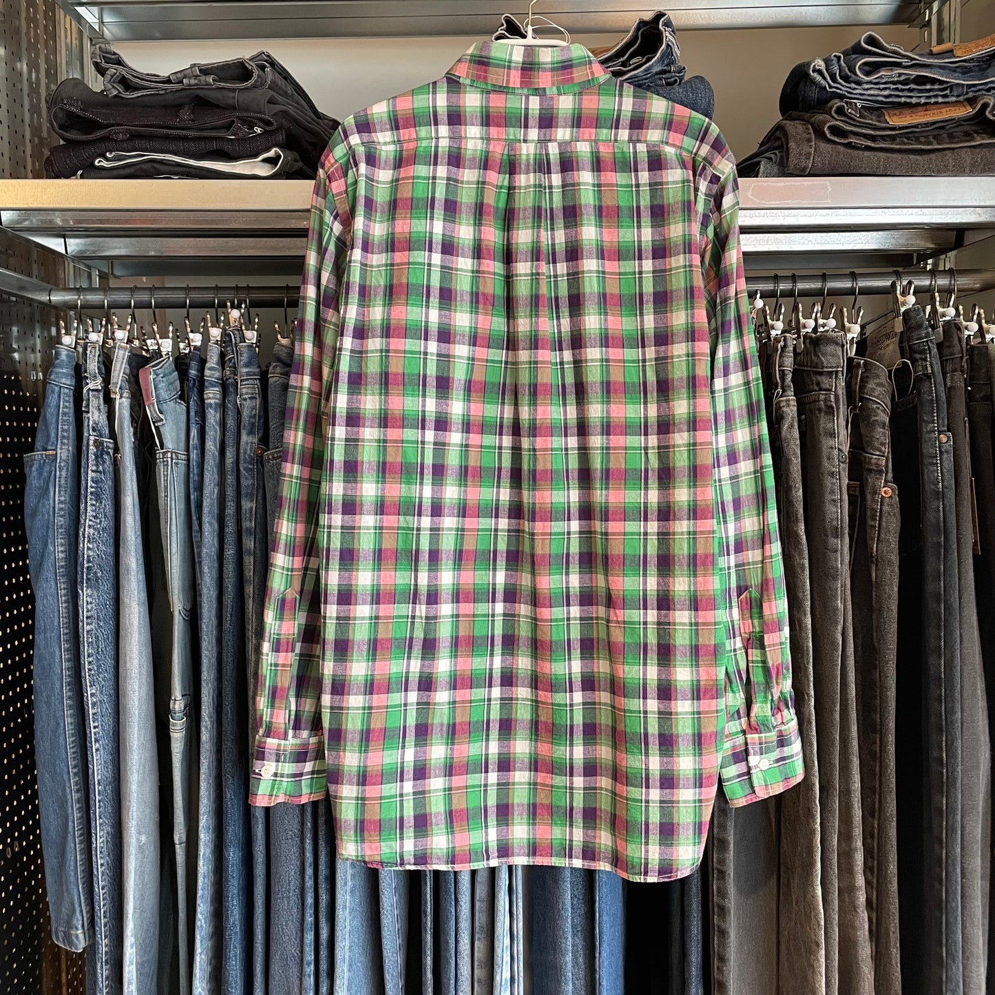 Plaid Button Down Shirt Multi Cotton
