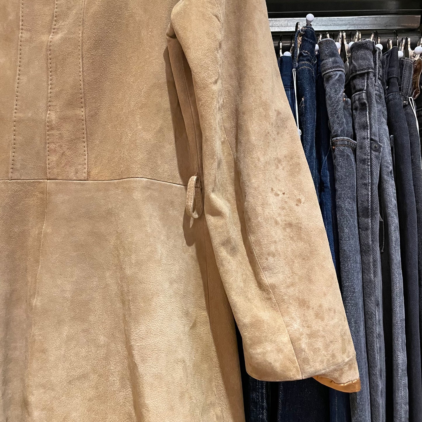 Notch Collar Leather Coat Camel