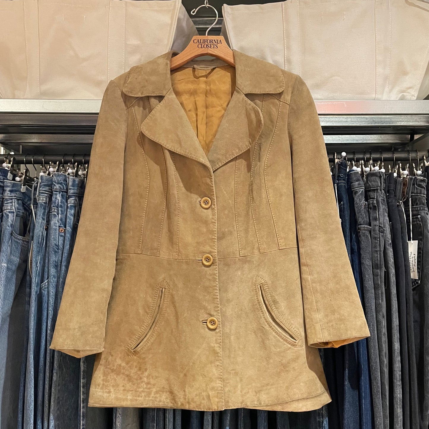 Notch Collar Leather Coat Camel