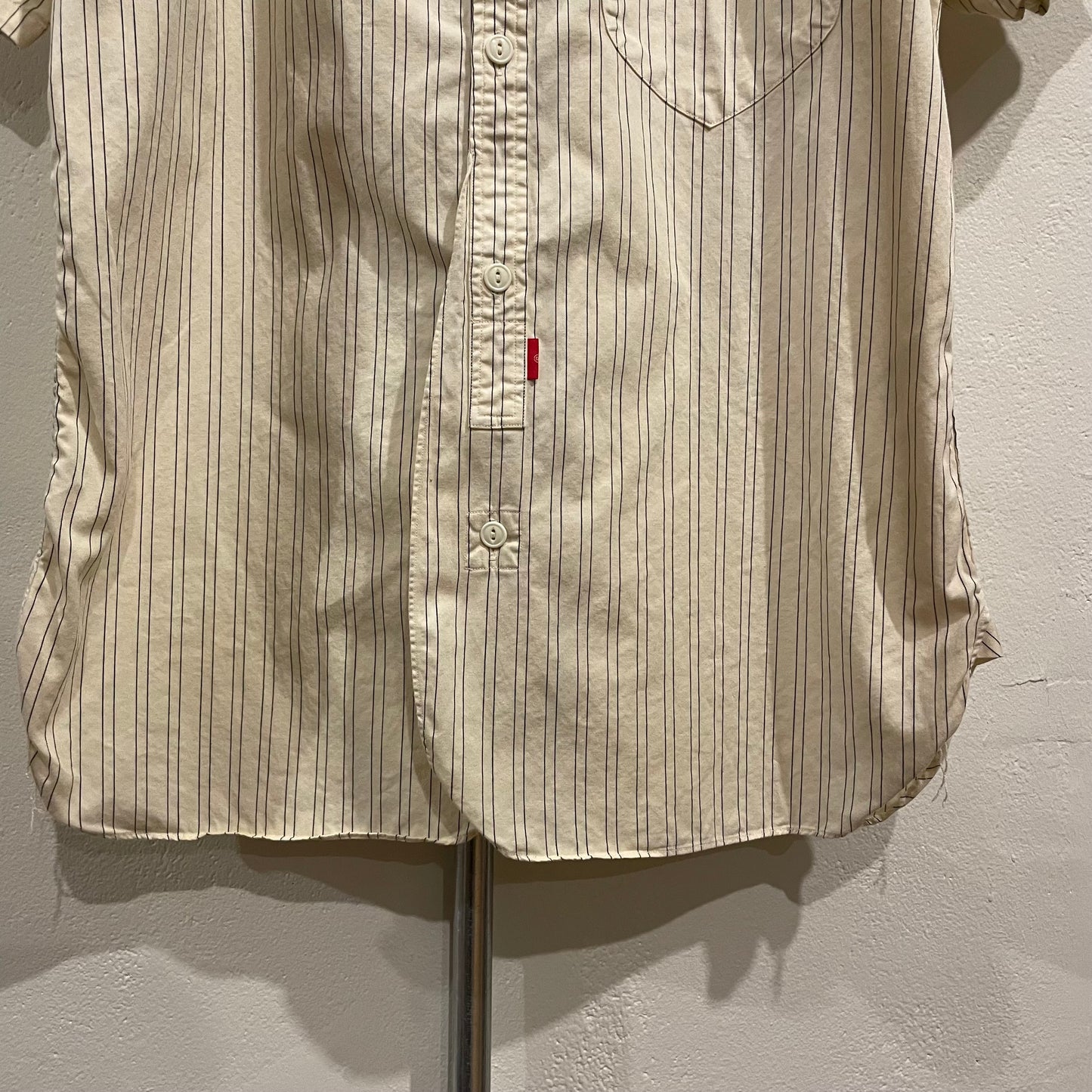 Beige Stripe Short Sleeve Button Up Shirt