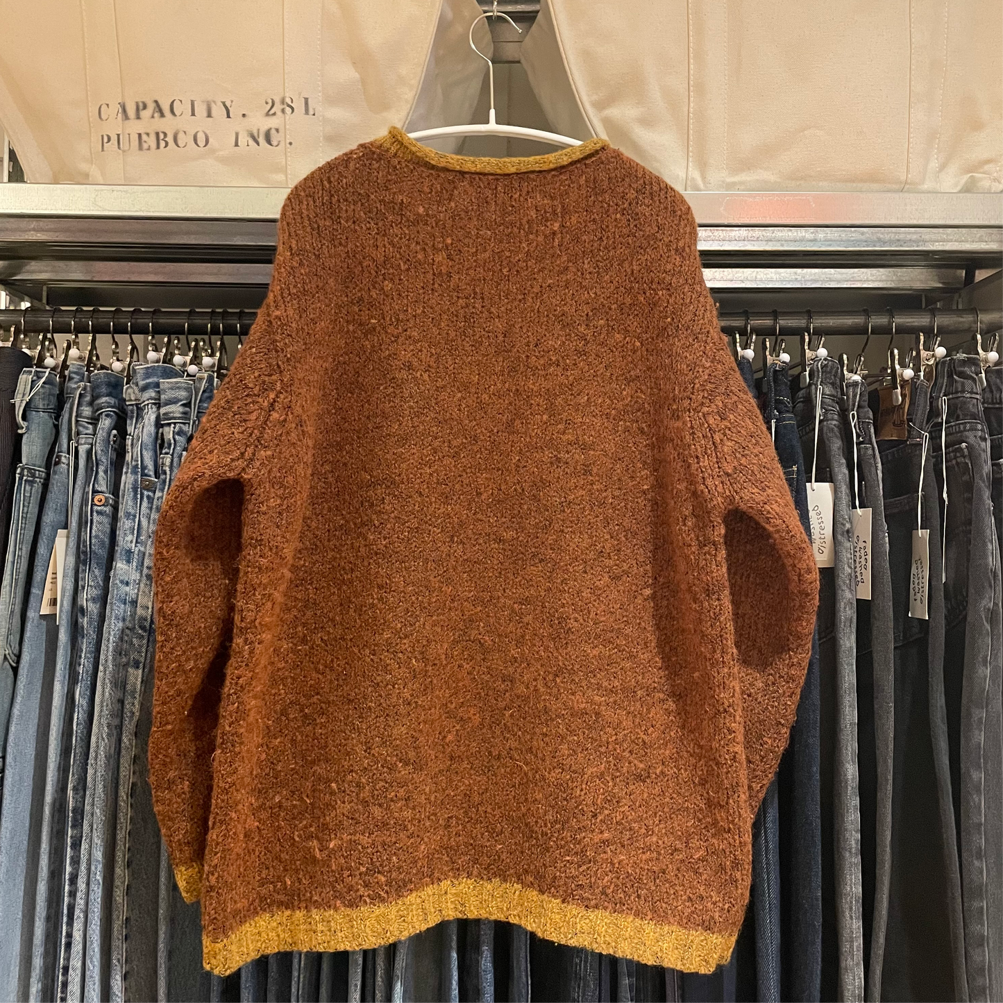 Contrast Trim Wool Knit Sweater Brown