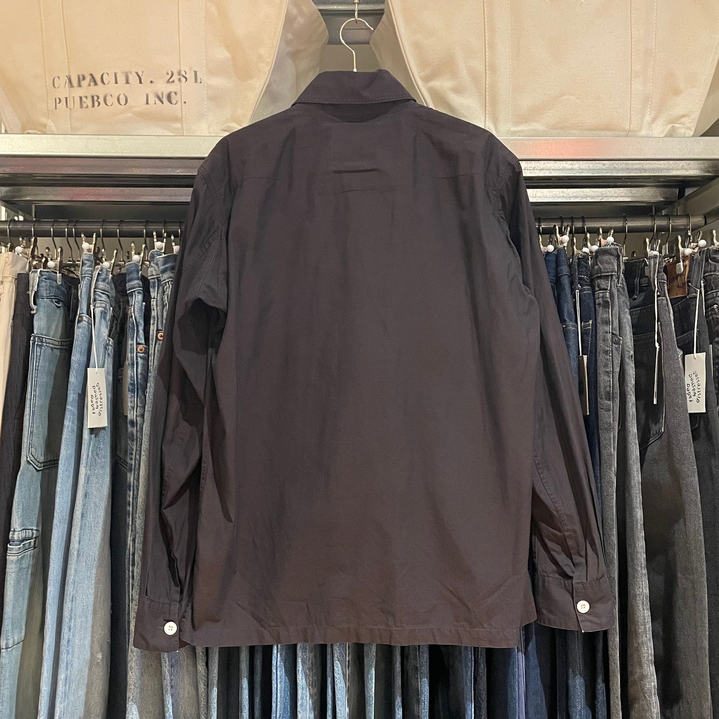 Black Button-Flap Work Shirt Canolini Superfine Cotton