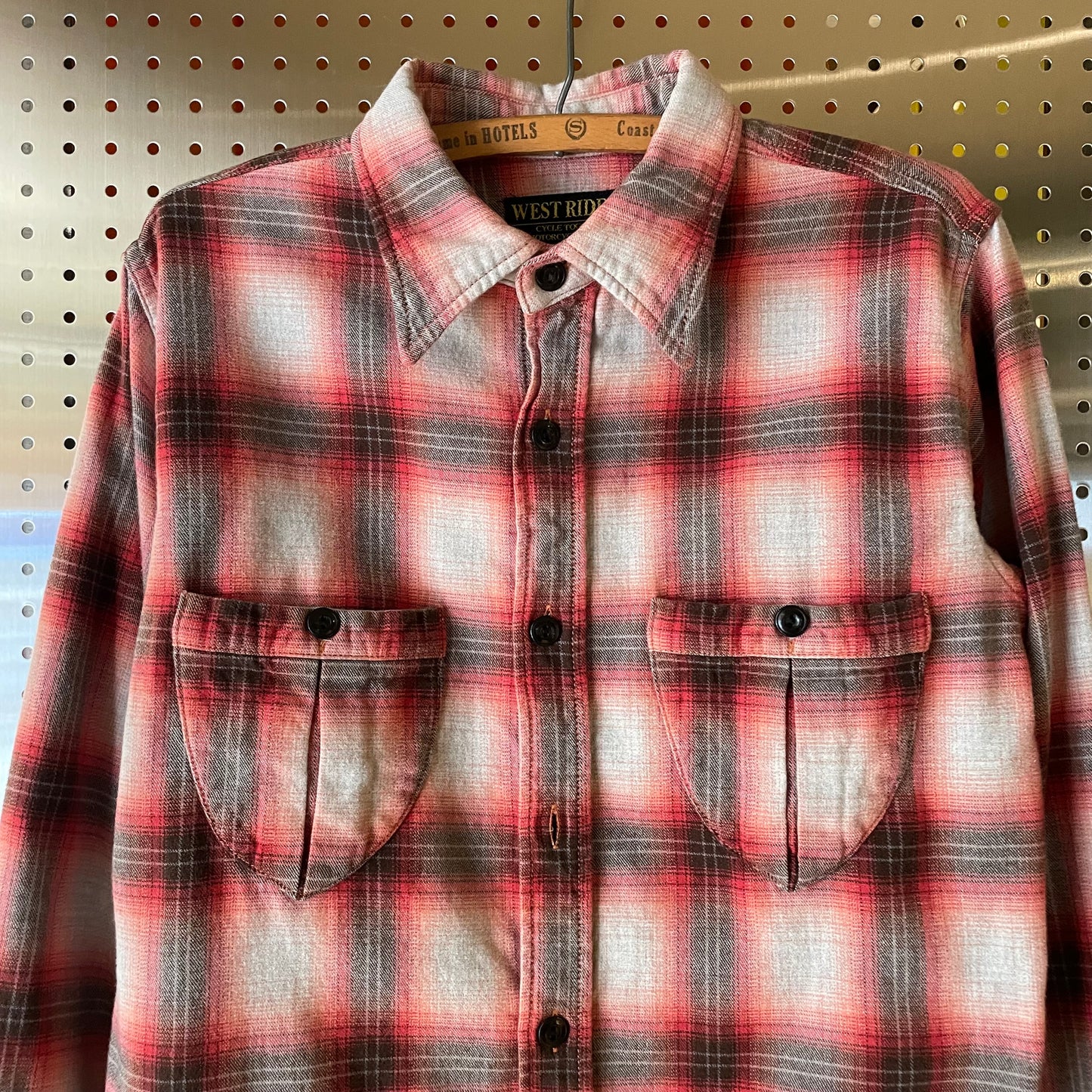 Faded Red-Grey Plaid Flannel Shirt