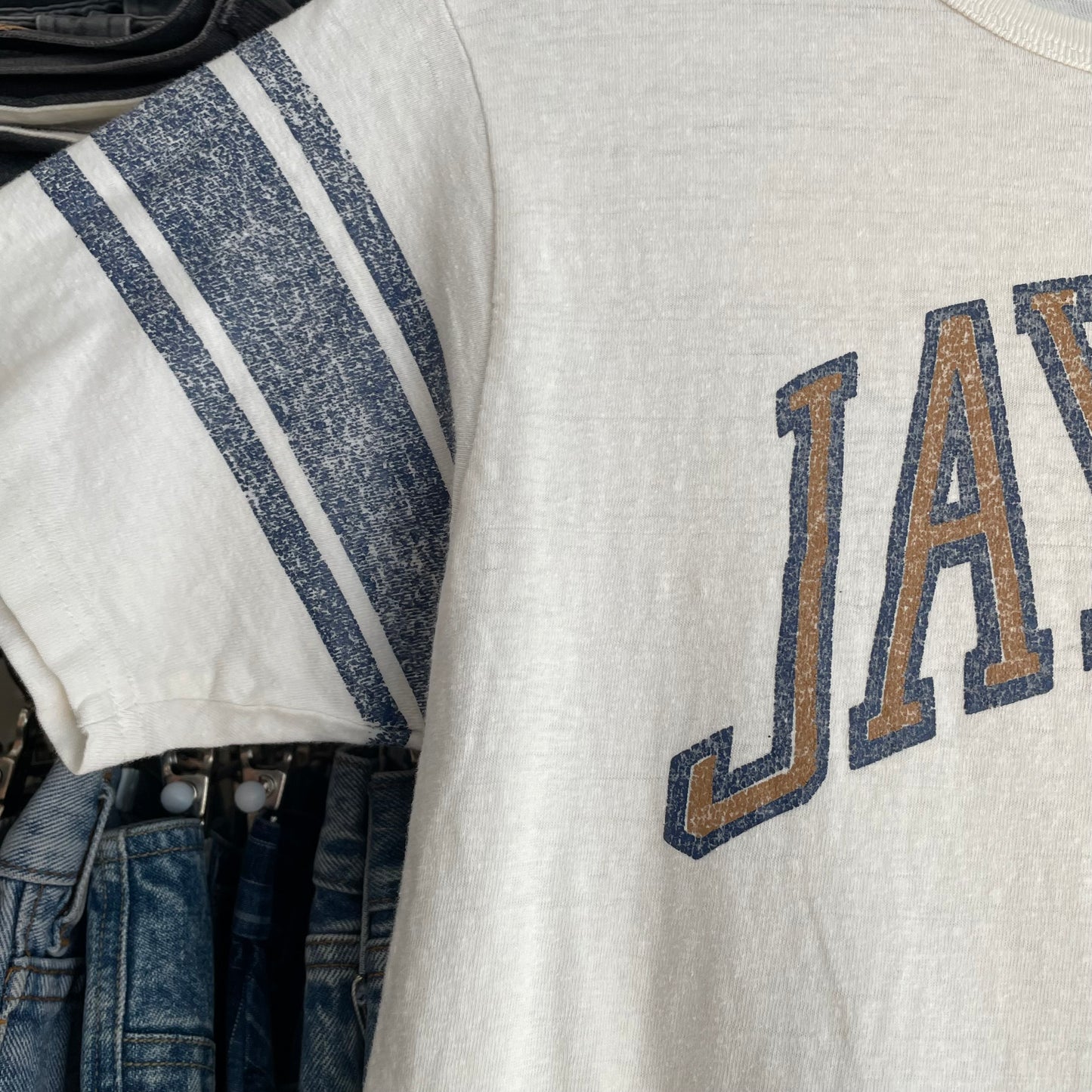 Jaycees Print Stripe Sleeve Tee White