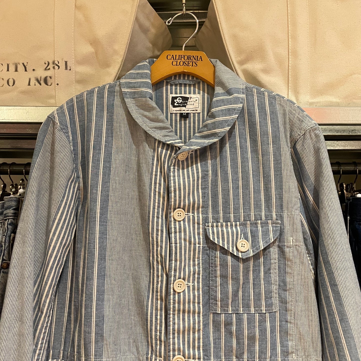 Striped Blue Cotton Workwear Chore Jacket