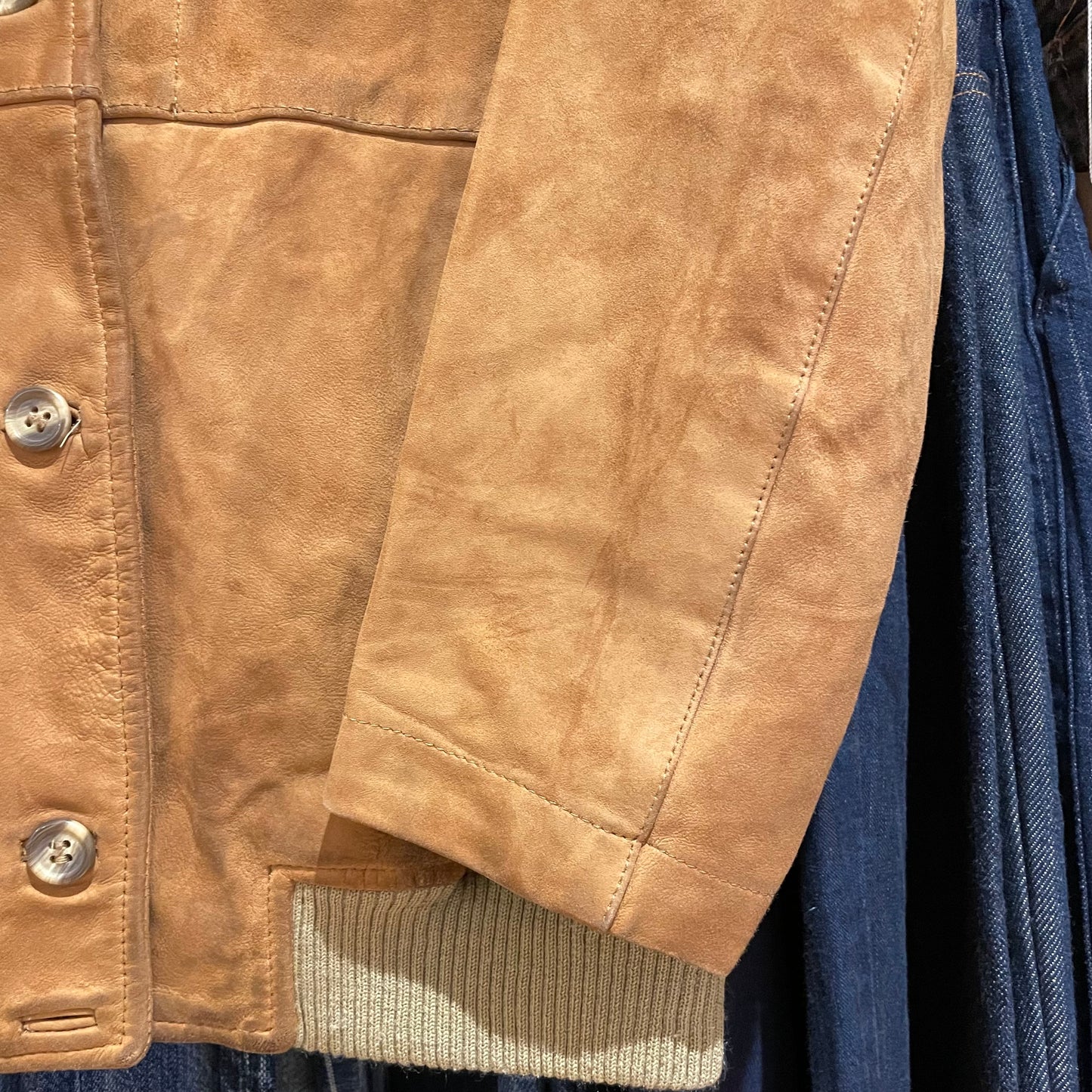 Rib Collar Leather Jacket Tan