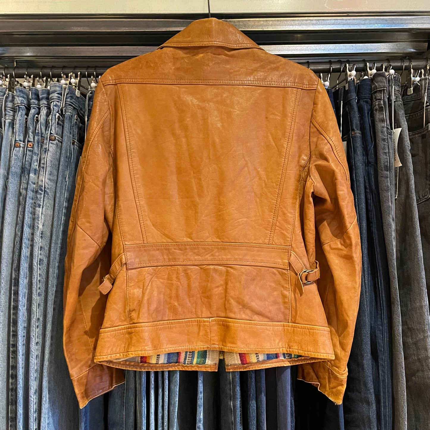 Brown Leather Jacket Wool-Lined Talon Zip