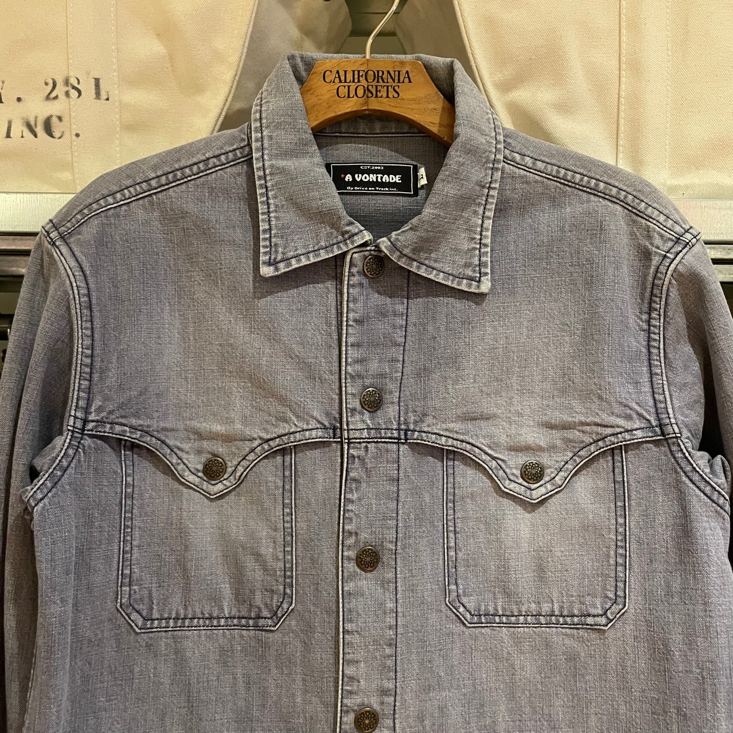 Denim Snap-Button Work Shirt Light Blue Faded