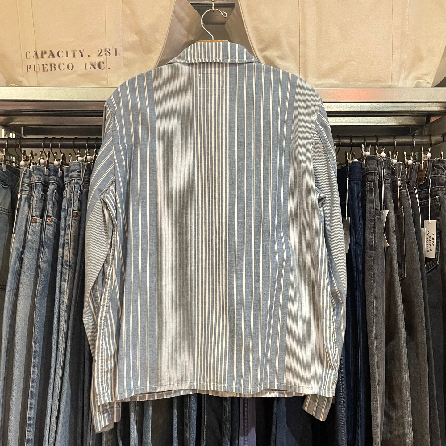 Striped Blue Cotton Workwear Chore Jacket