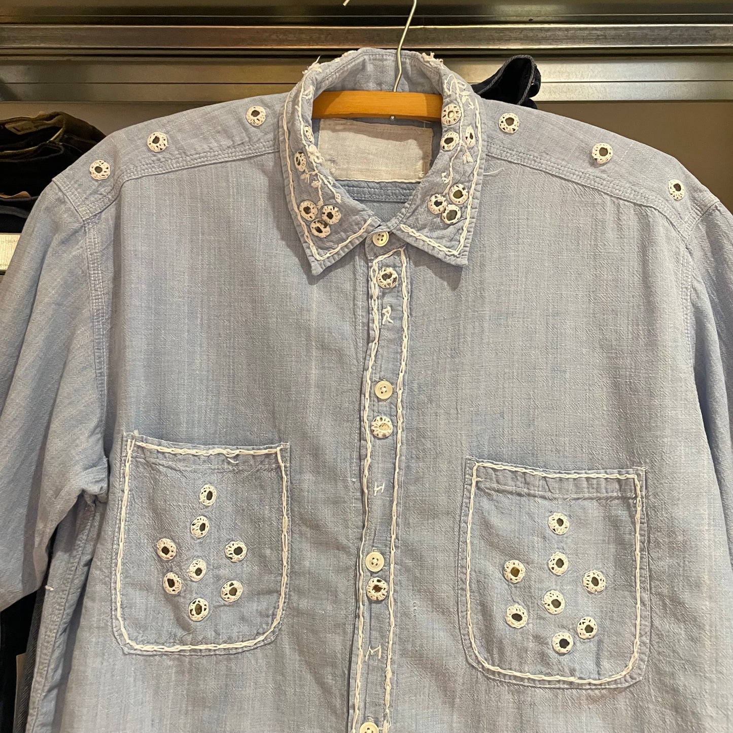 Light Blue Studded Denim Short Sleeve Shirt