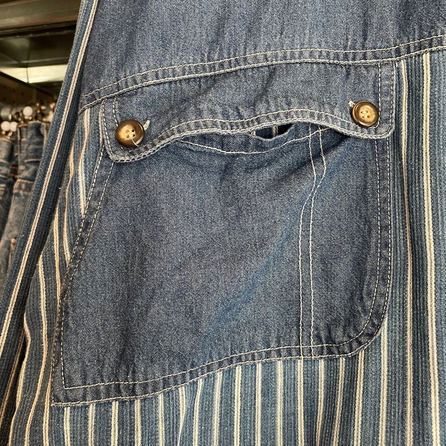 Striped Utility Shirt Blue Cotton