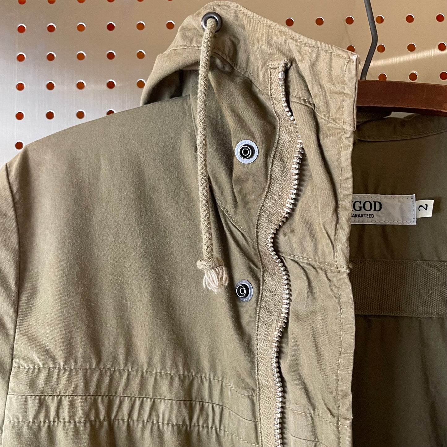 Drawstring Hood Parka Olive Green Military