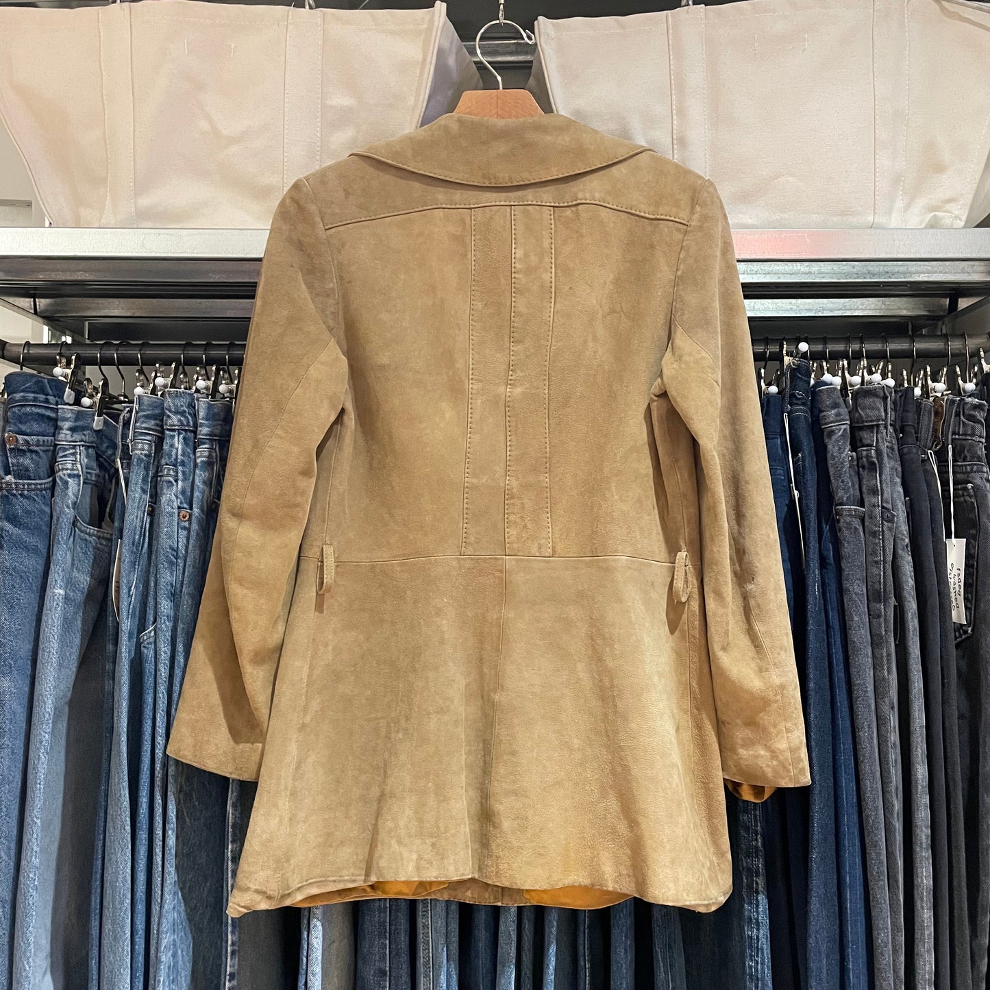 Notch Collar Leather Coat Camel