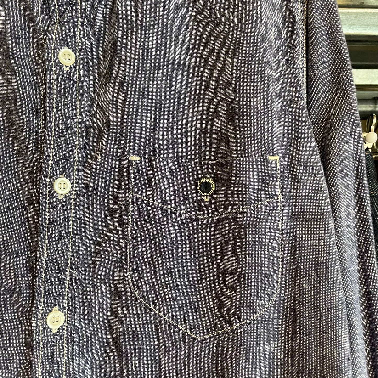 Chambray Casual Work Shirt Blue Double-Stiched